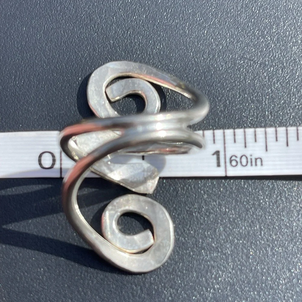 Handmade‎ 925 Sterling Silver Hammered Swirl Statement Ring — SZ 6.5 to 7.5